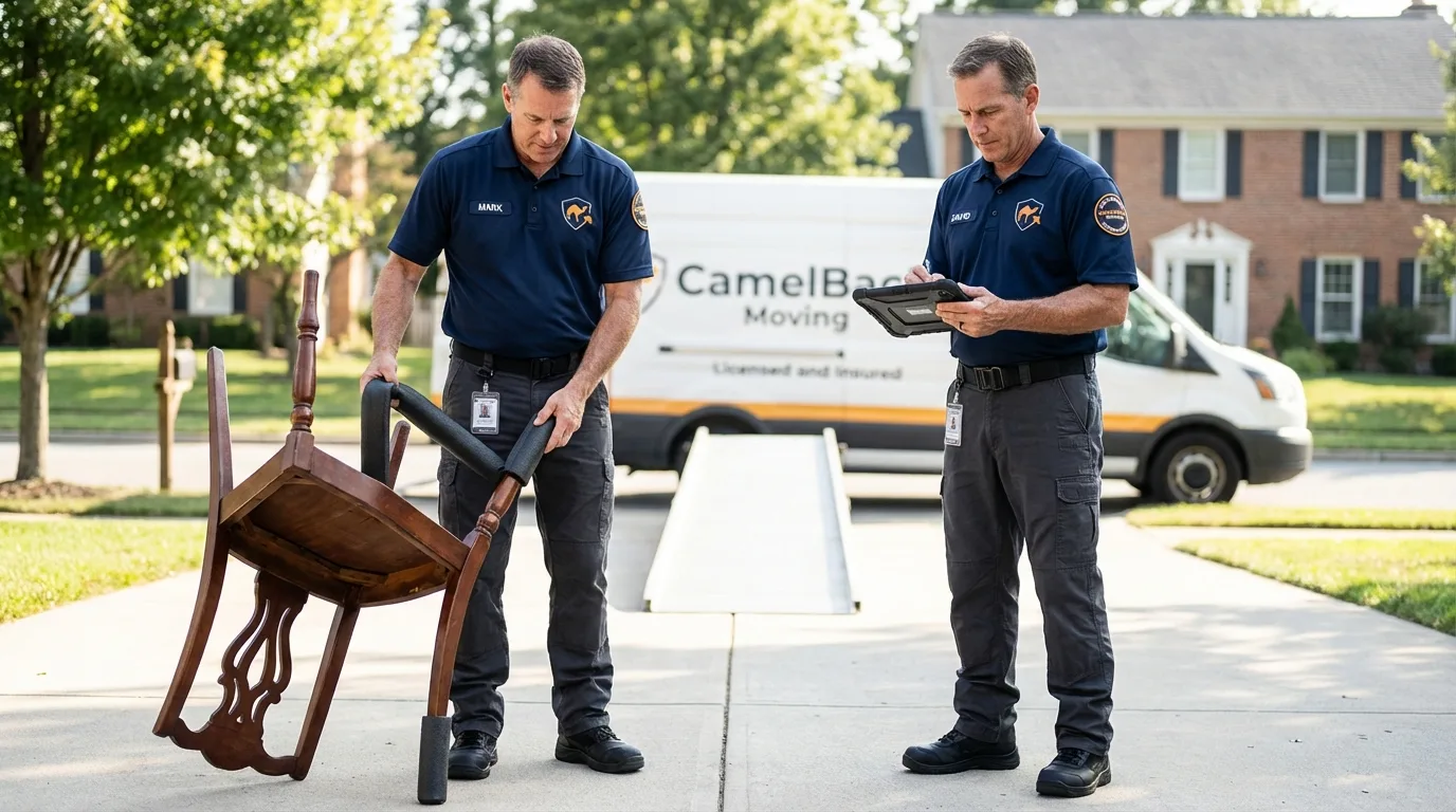 Movers inspecting furniture for damage prevention before loading in Boulder, MT