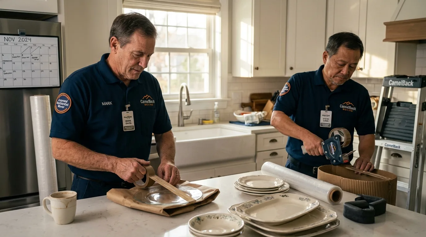 Professional crew packing kitchen dishware in Boulder, MT